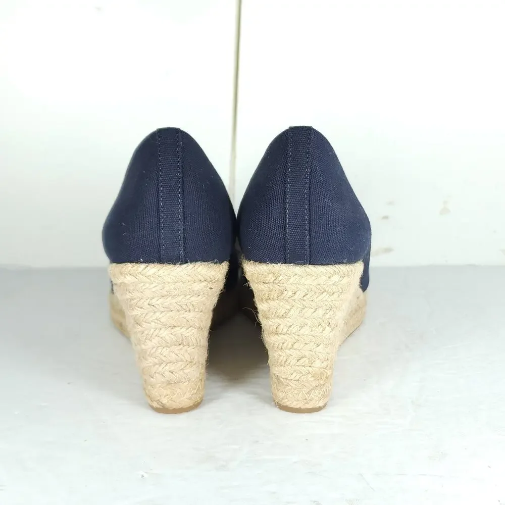 J. Crew Women's US 9 Canvas Navy Blue Wedge Pumps Espadrille Shoes New